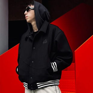 阿迪达斯加绒加厚棒球服男外套冬季新款美式保暖夹克羊毛宽松开衫