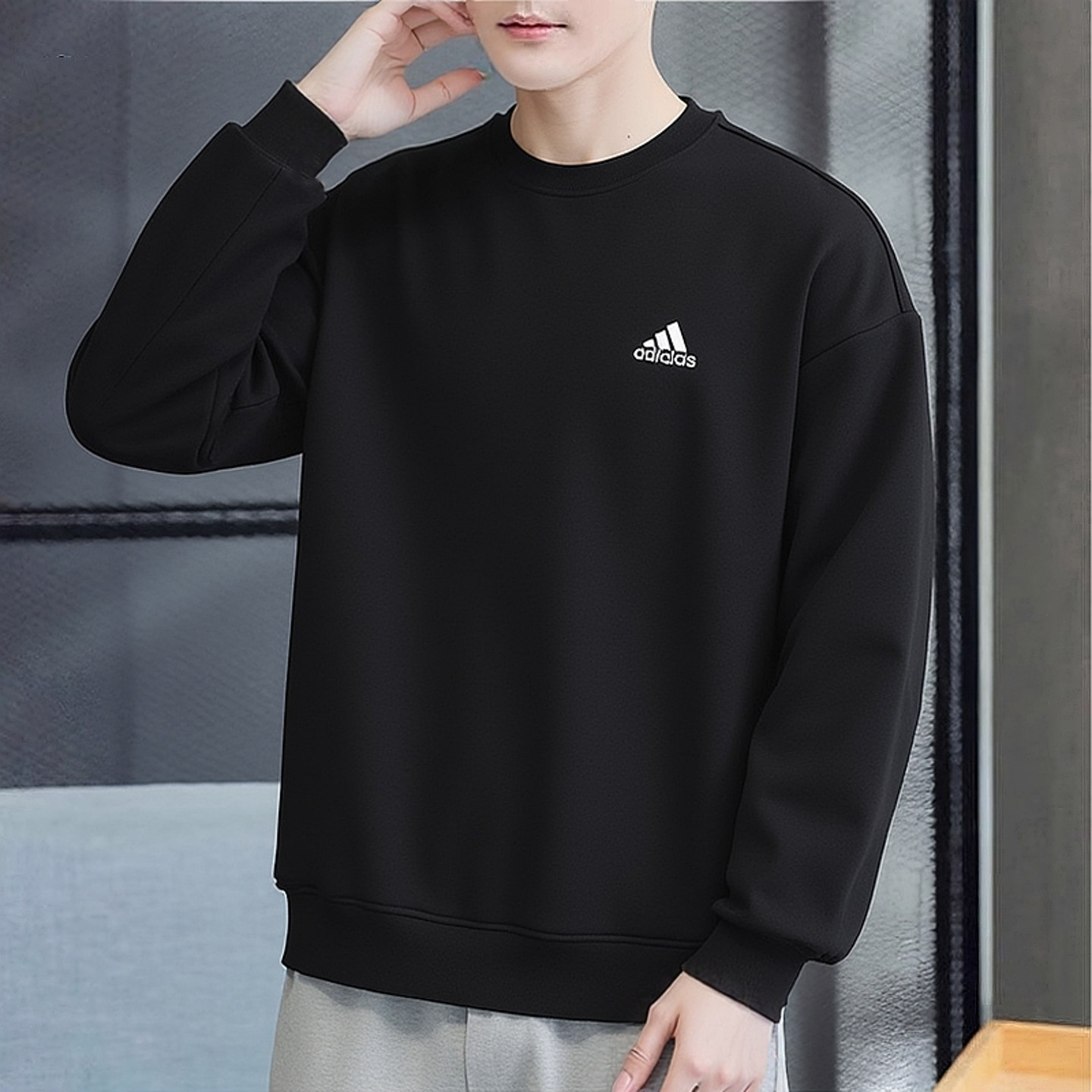 阿迪达斯卫衣男秋季加厚运动上衣长袖圆领毛圈纯棉针织套头衫外套