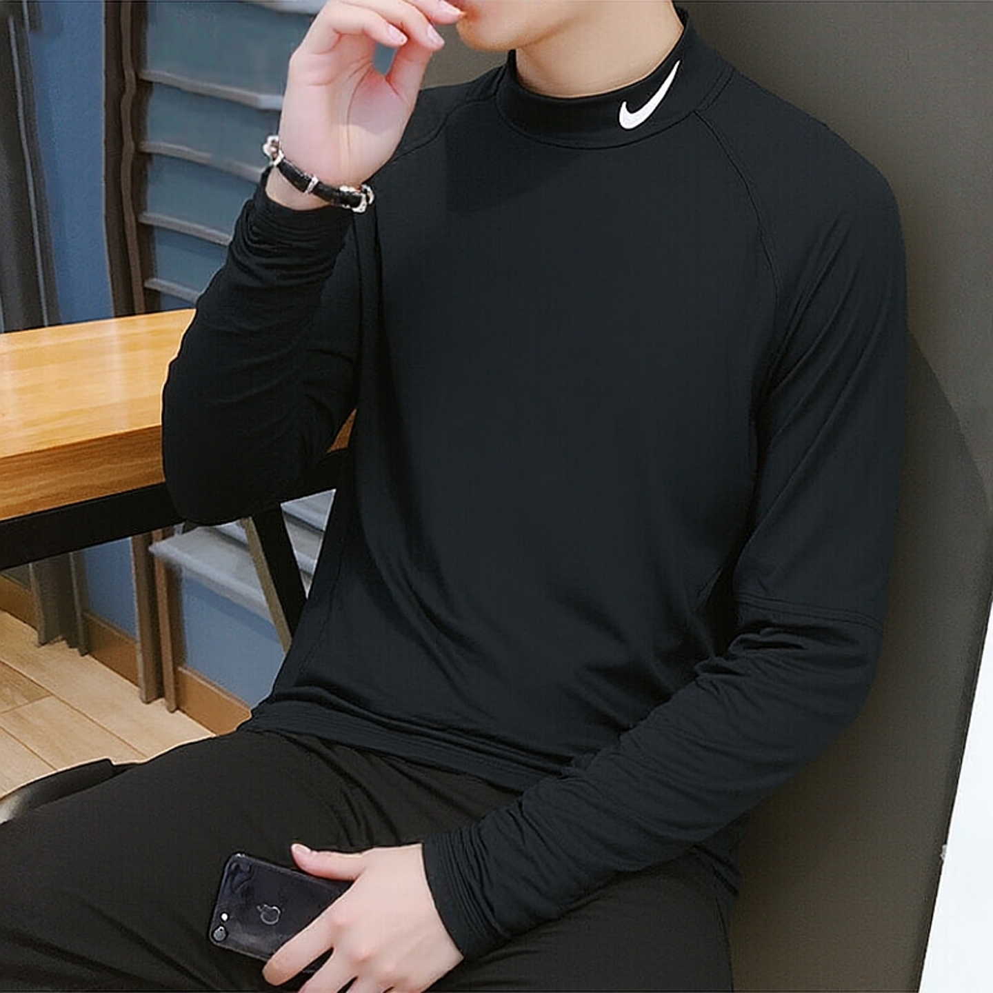 耐克男装2025新款运动服健身加绒紧身衣套头衫圆领长袖T恤打底衫