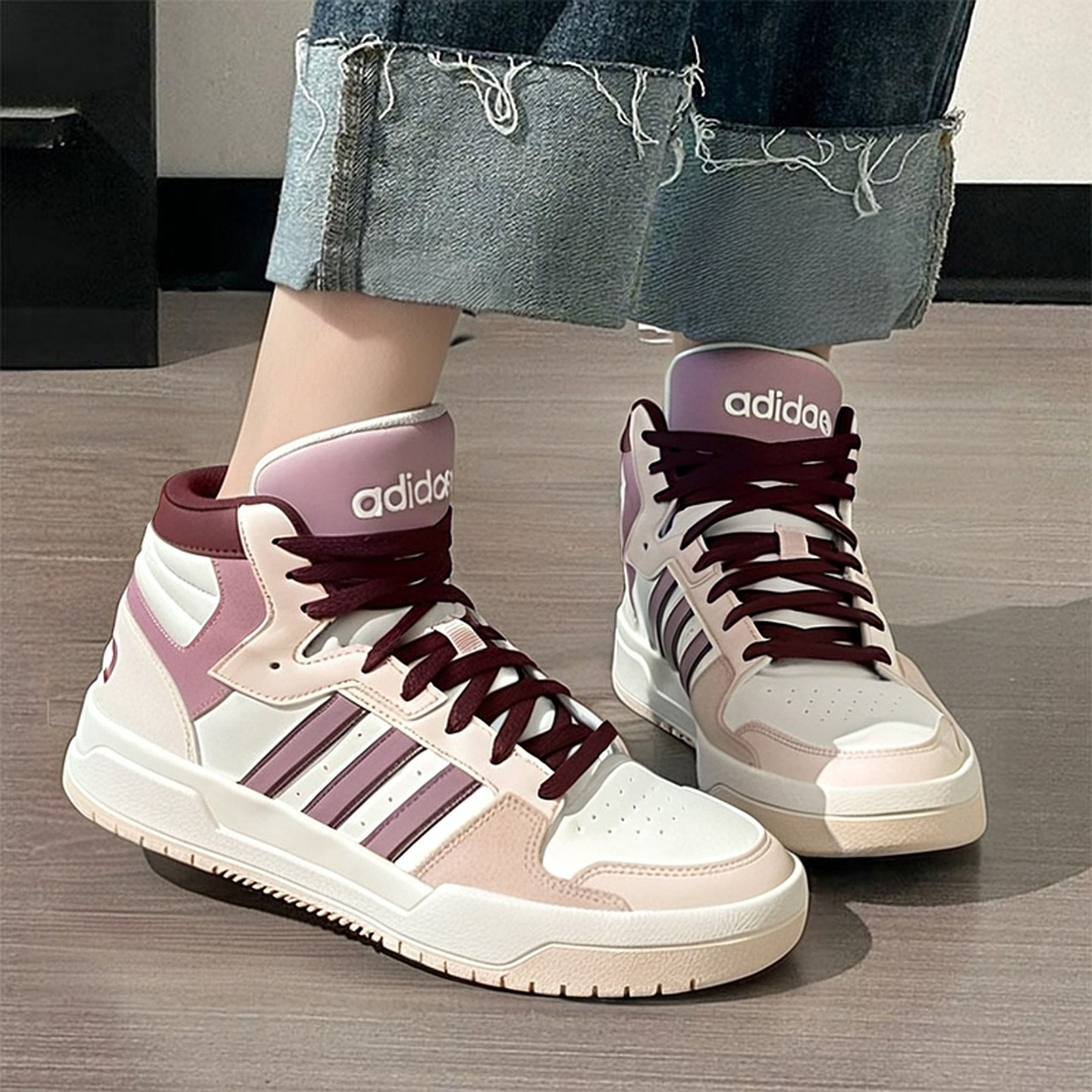 正品阿迪达斯女鞋秋季新款高帮复古篮球休闲鞋时尚运动板鞋ID6010