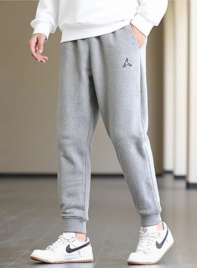 Jordan乔丹加绒裤子灰色篮球裤AJ运动裤新款小脚裤厚款卫裤DQ7341