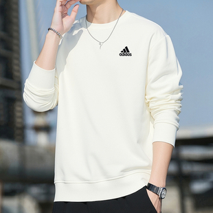 阿迪达斯卫衣男冬季新款保暖打底衫纯色棉套头衫男士白色外套上衣