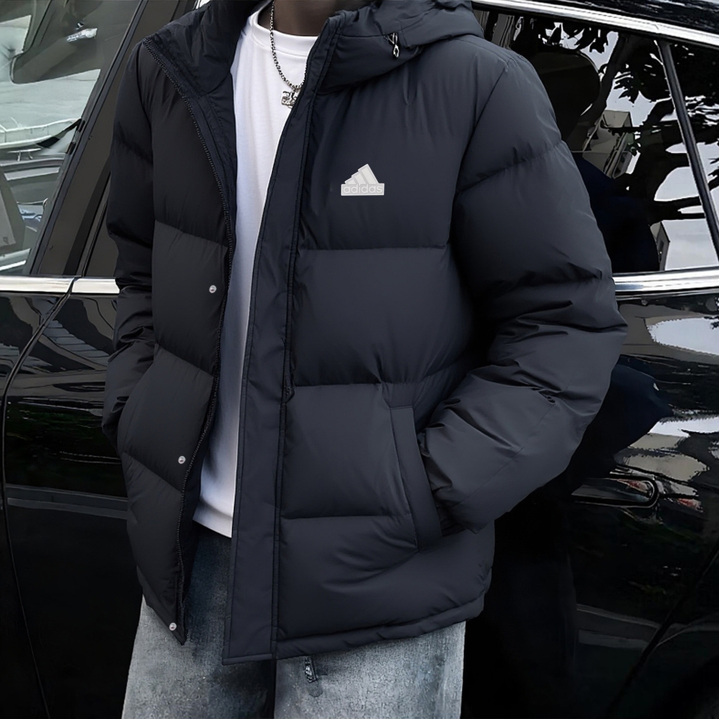 正品假一赔十拒水连帽羽绒服男冬