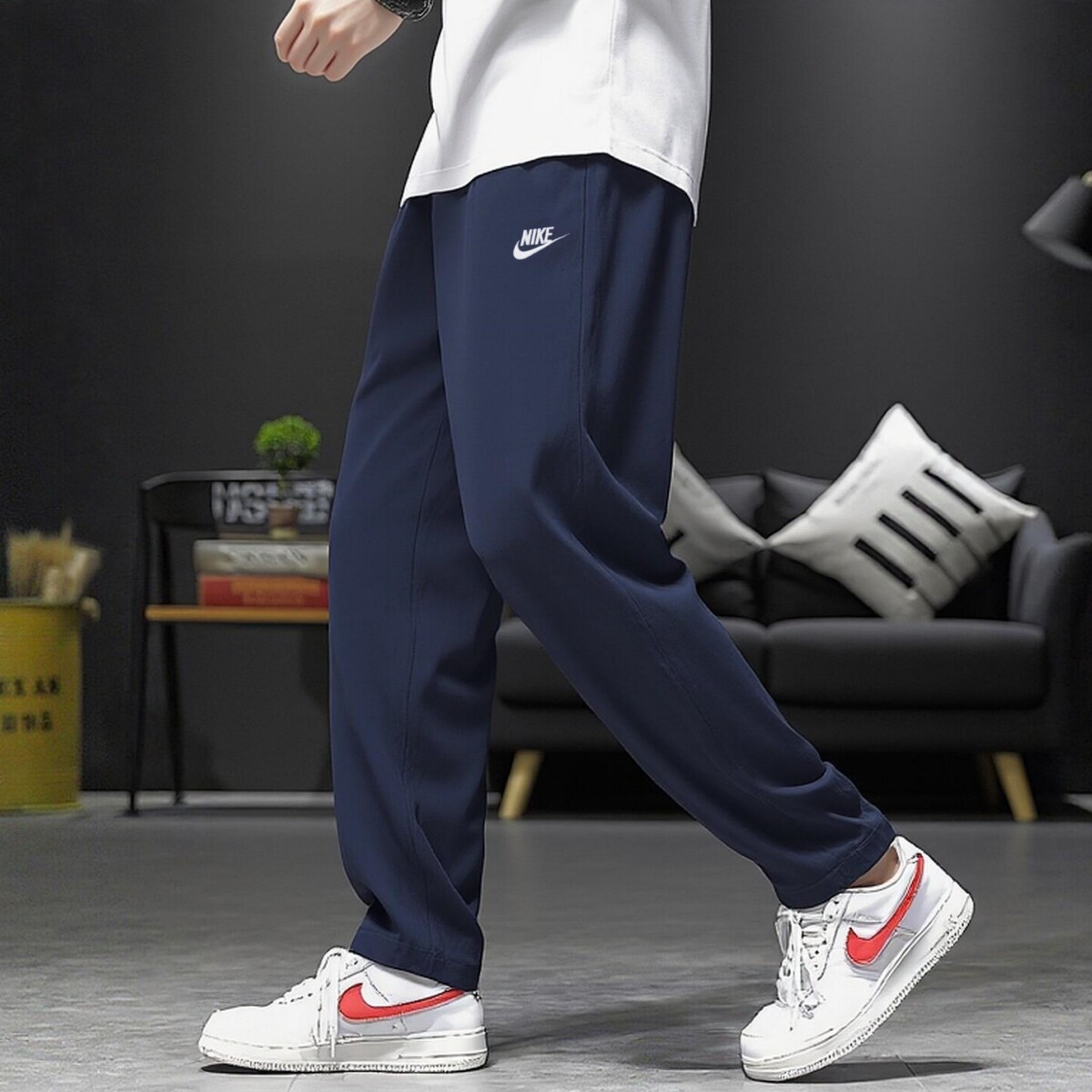 Nike耐克裤子薄款透气直筒裤男子藏蓝色长裤新款纯棉运动裤宽松版