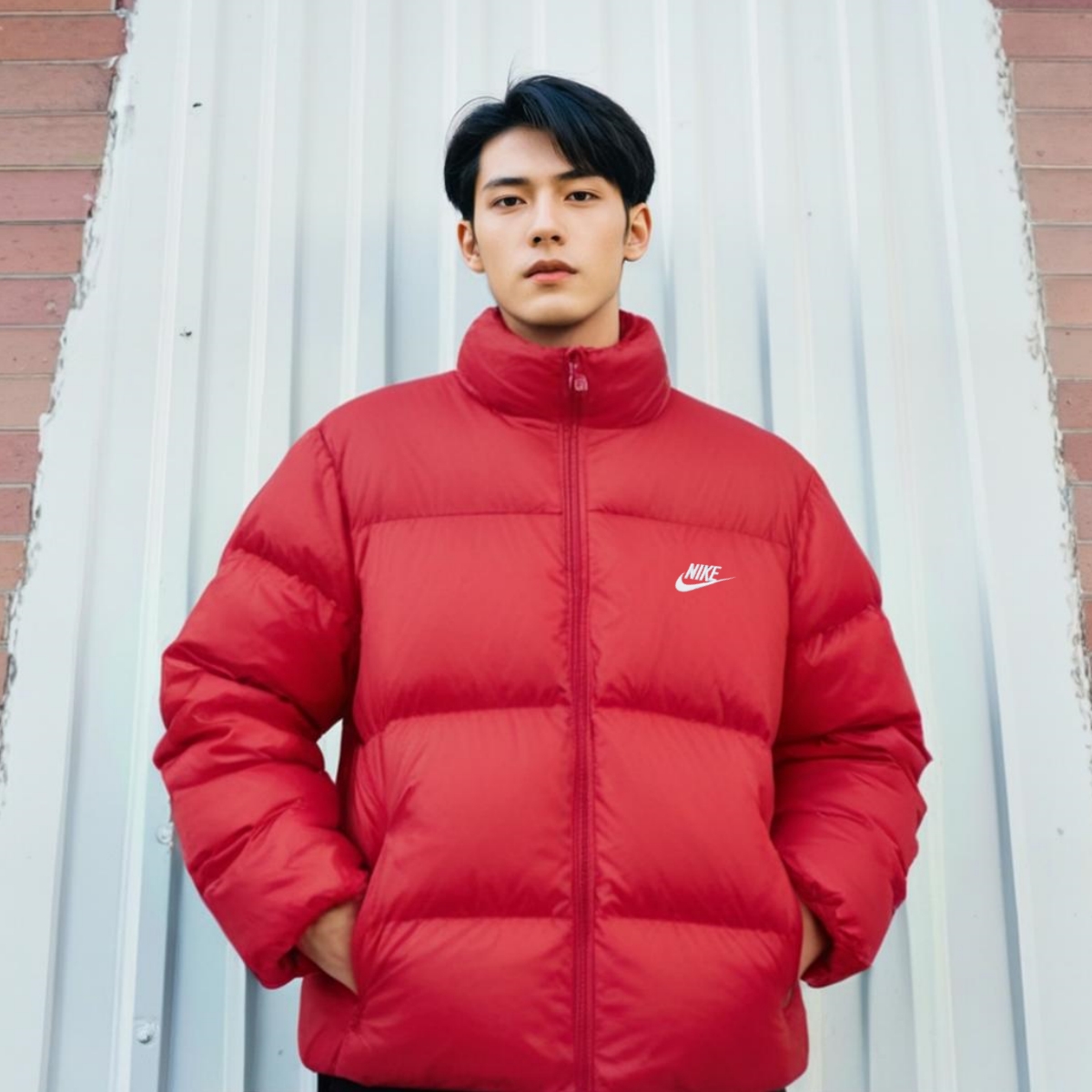 耐克官方正品红色立领羽绒服连帽