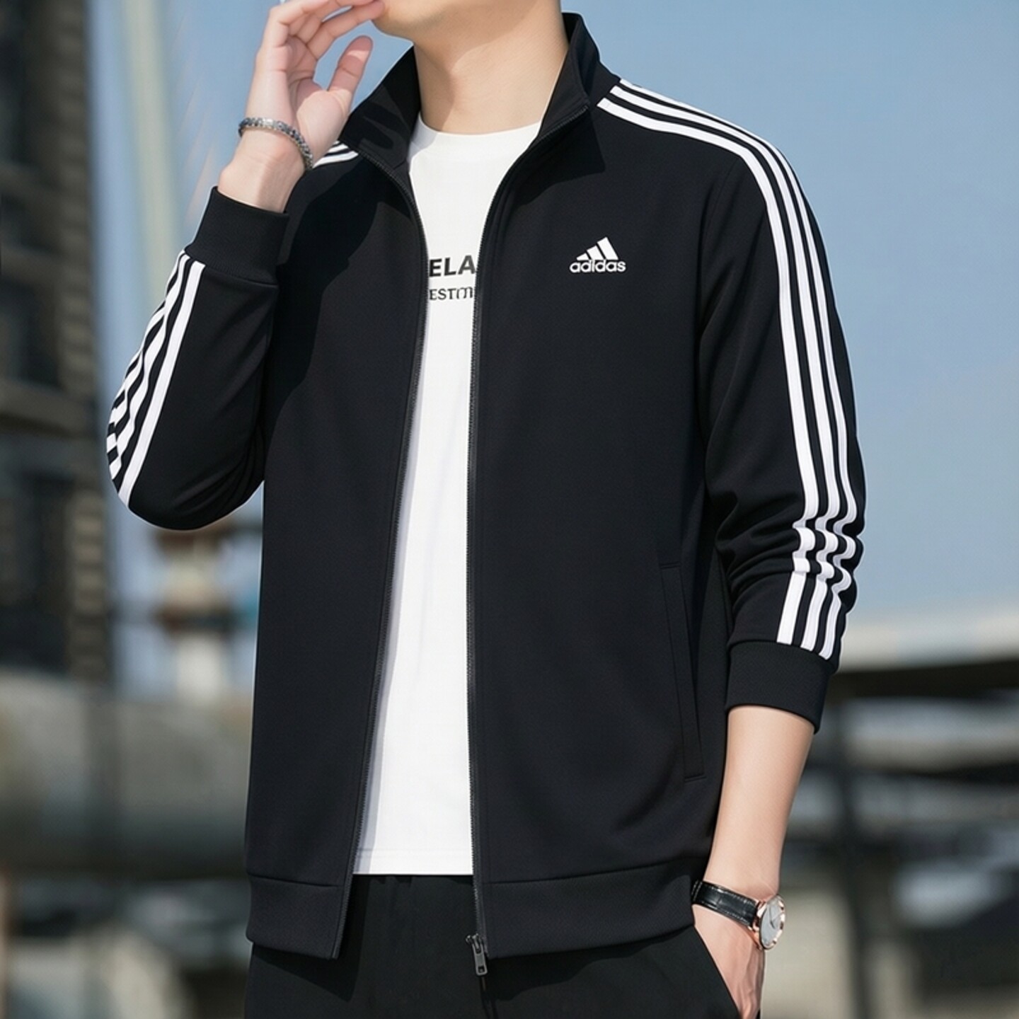 外套男秋新款adidas阿迪达斯薄款夹克运动服三条纹棒球上衣H46099