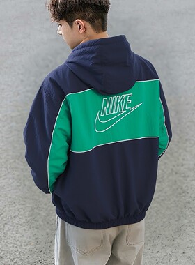Nike耐克正品蓝色外套男士连帽运动服美式复古夹克2026年新款上衣