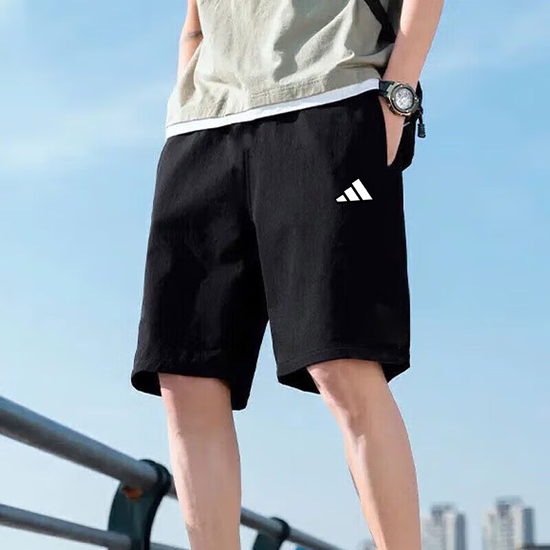 阿迪达斯短裤男裤夏季梭织休闲裤拉链口袋运动裤透气五分裤IC6976