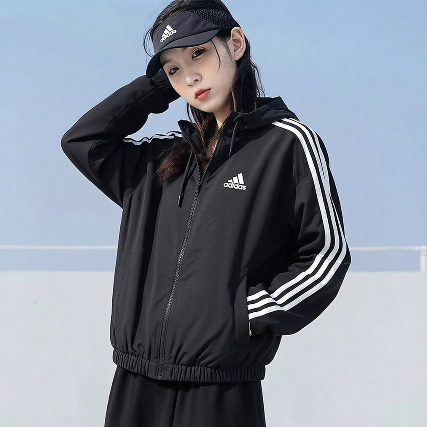 阿迪达斯防风衣女外套春季新款透气复古美式短款夹克宽松棒球服女