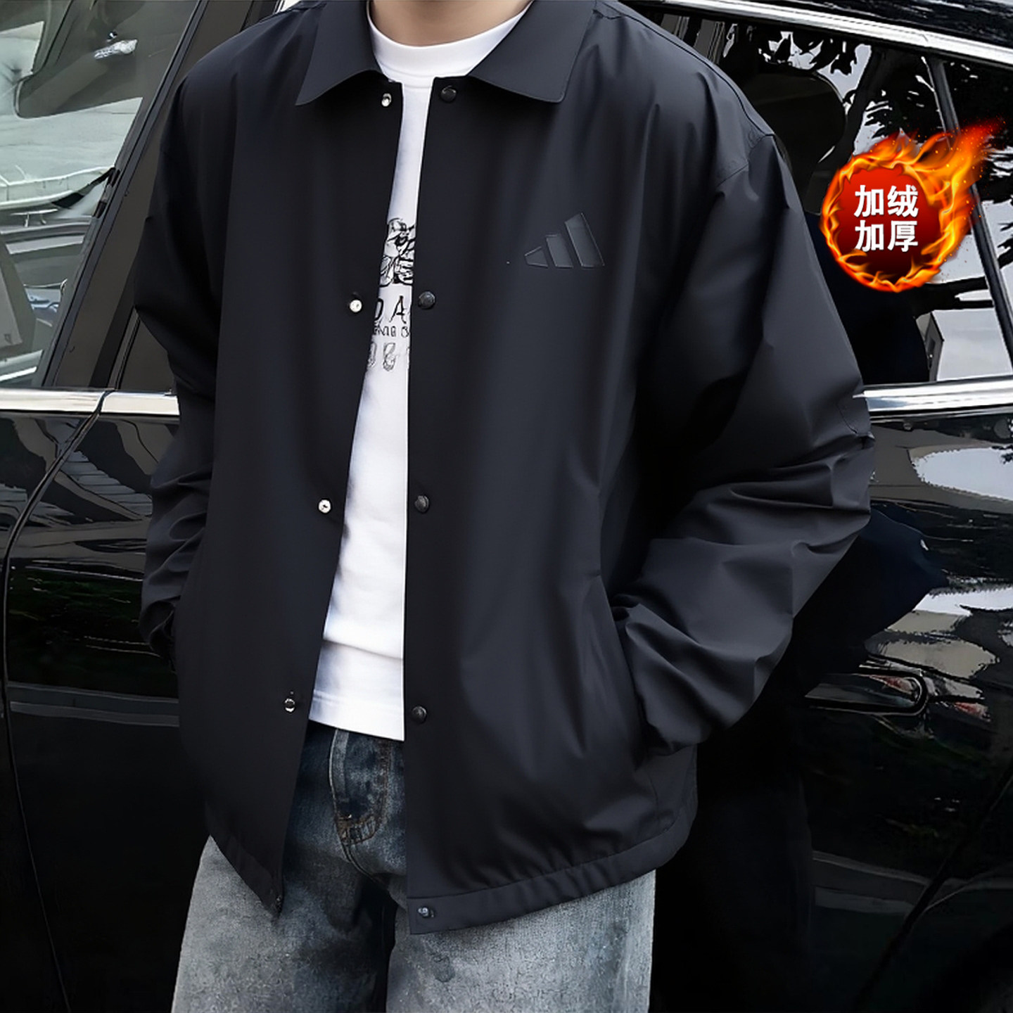 阿迪达斯加绒棒球服男秋季新款加厚夹克防风美式篮球宽松复古外套