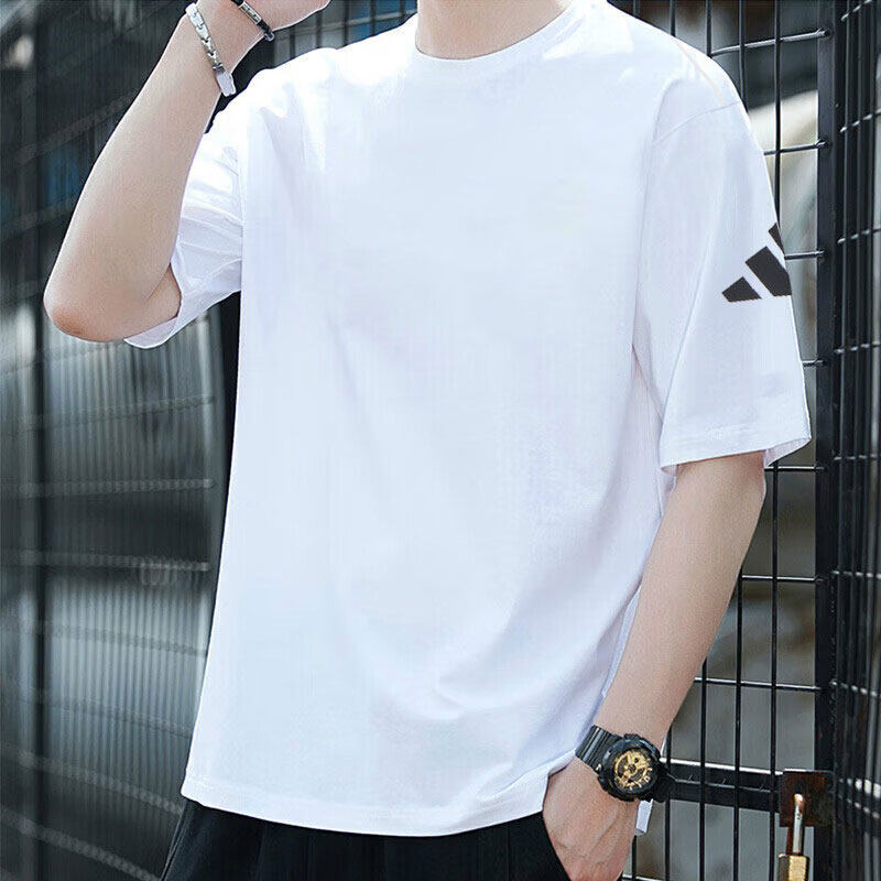 阿迪达斯短袖男夏季新款纯棉半袖男士体恤白色运动服篮球宽松T恤