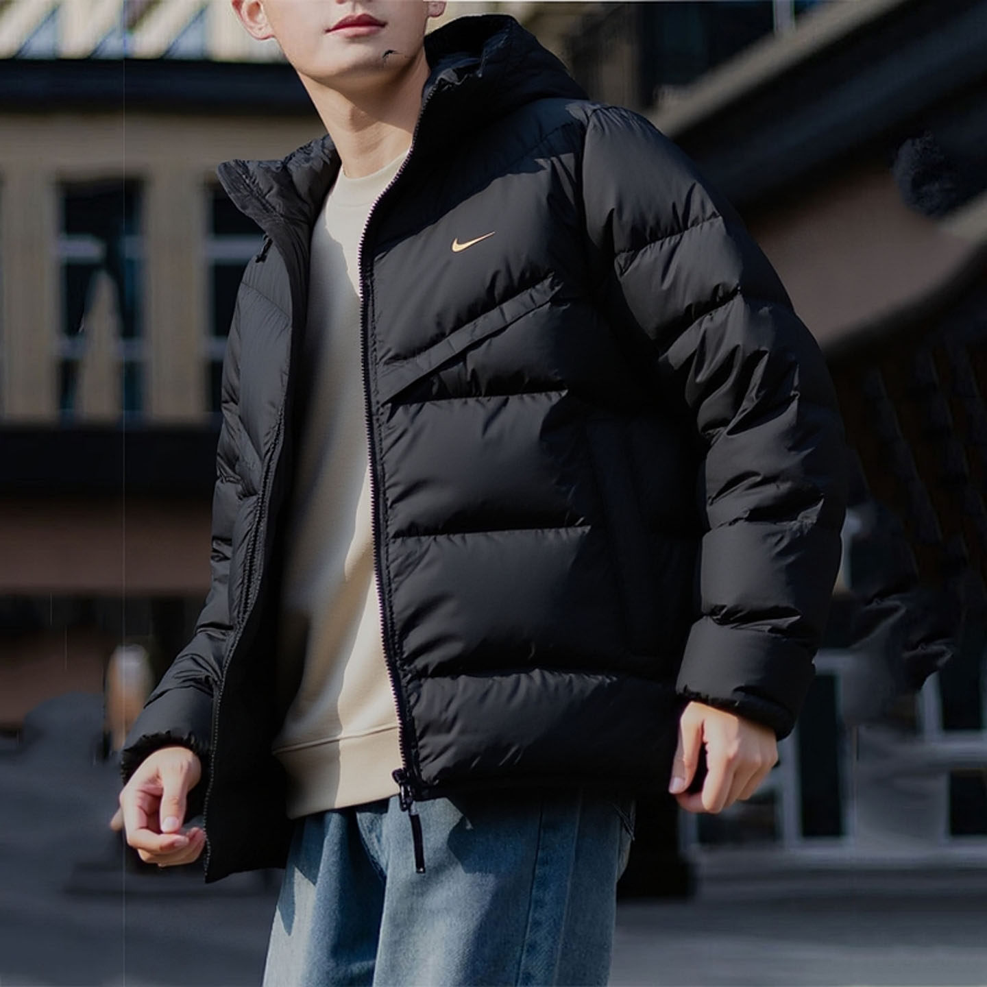 耐克连帽羽绒服厚款正品男装后背印花保暖防风鸭绒面包服运动外套