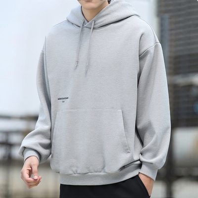 阿迪达斯灰色连帽卫衣男运动服健身跑步锻炼宽松舒适透气上衣外套