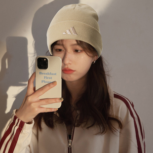 阿迪达斯卡其帽子男女冬季新款冷帽美式复古情侣毛线帽女帽针织帽