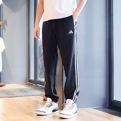 阿迪达斯运动裤男夏季新款透气速干三条杠裤子篮球美式跑步束脚裤