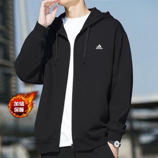 阿迪达斯加绒外套男秋季新款宽松连帽卫衣运动开衫保暖厚篮球上衣