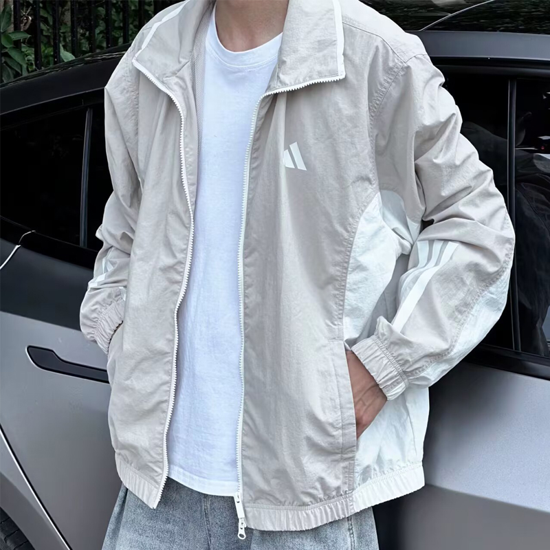 阿迪达斯外套男秋季新款梭织运动服美式宽松防风衣立领篮球棒球服