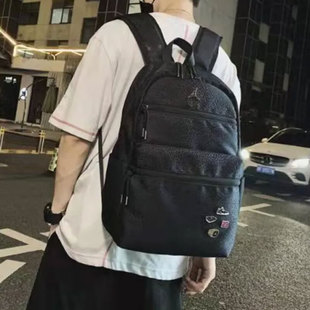 Jordan黑色双肩包耐克正品印花背包大容量学生书包篮球运动休闲包