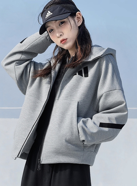 阿迪达斯外套女秋季新款美式复古宽松运动针织ZNE连帽衫防风夹克