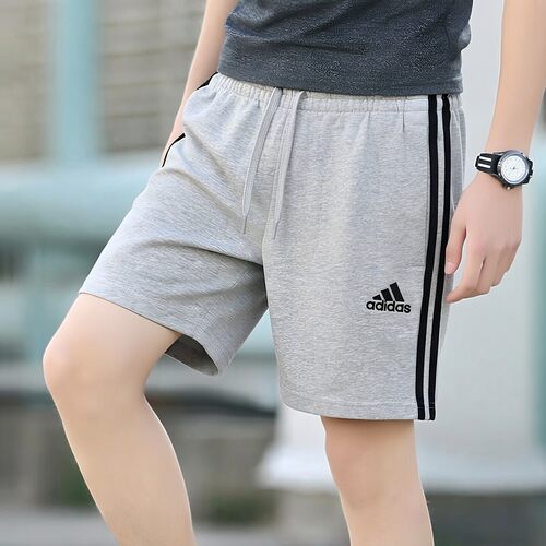 adidas短裤男夏季透气灰色运动裤篮球复古三条纹针织新款五分裤