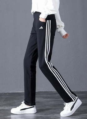 阿迪达斯运动裤女裤时尚三条纹休闲裤健身裤子透气直筒长裤HZ5646