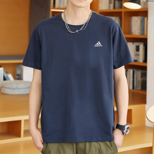 正品假一赔十蓝色短袖男纯色T恤