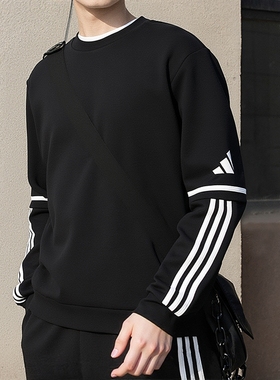 阿迪达斯正品加绒卫衣男2025秋新款圆领篮球上衣运动套头衫JM3546