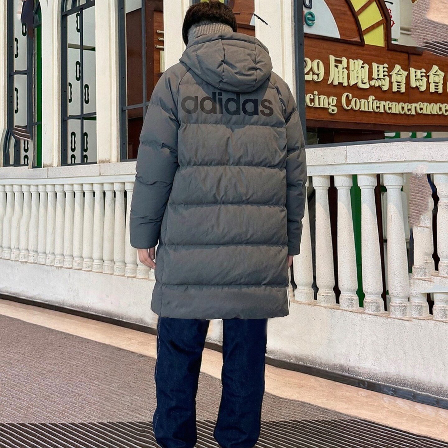 阿迪达斯羽绒服男冬季新款连帽保暖中长款大衣拒水鸭绒加厚外套男