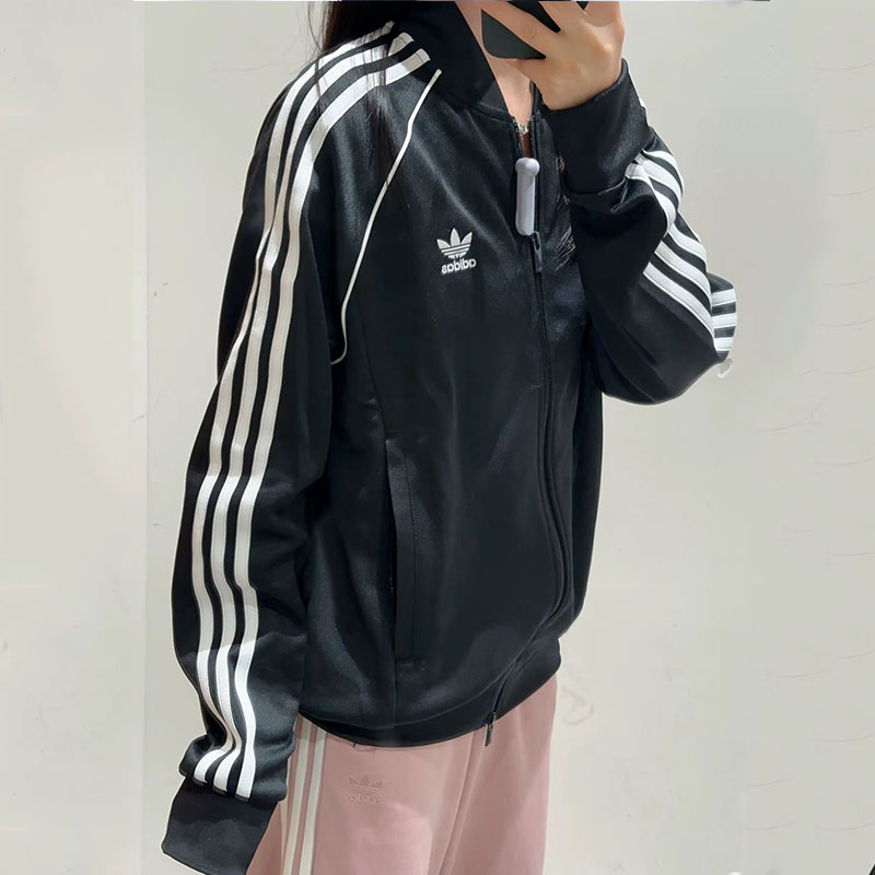 三叶草外套女春季新款阿迪达斯复古美式透气三条杠运动夹克IM4545