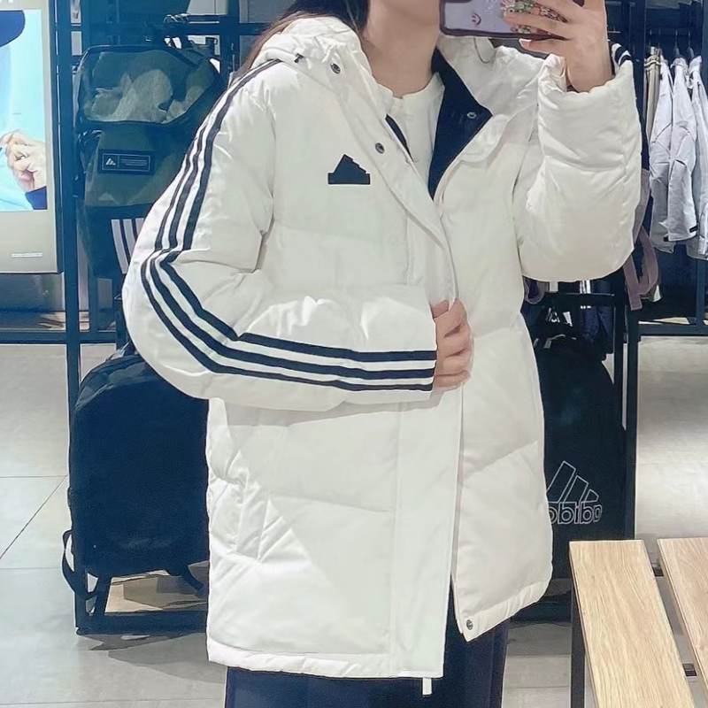 正品假一赔十连帽白色羽绒服女