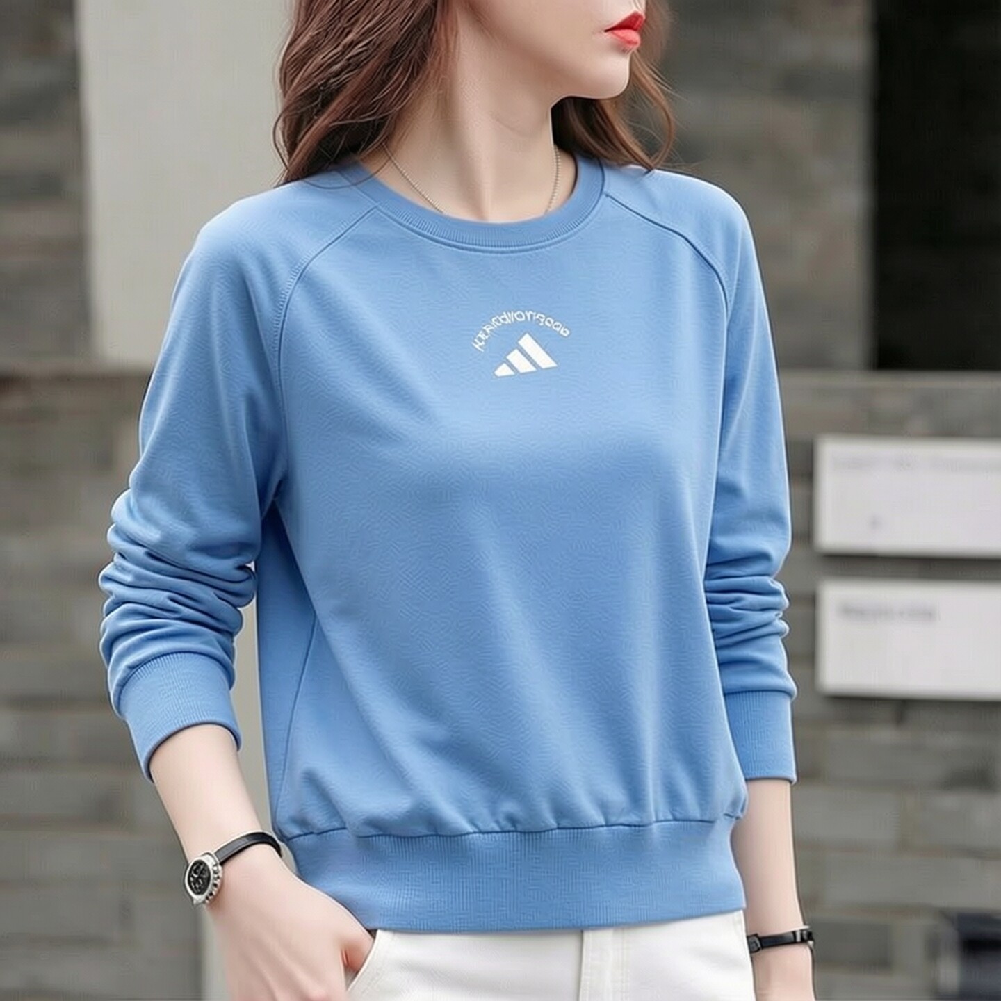 阿迪达斯蓝色卫衣外套女装新款运动服针织纯色简约休闲上衣套头衫