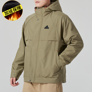 阿迪达斯加绒保暖男外套秋冬季运动服户外防风衣休闲宽松连帽夹克