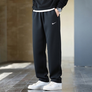 新款 冬季 男裤 针织保暖运动裤 Nike耐克裤 宽松直筒裤 子黑色加绒长裤