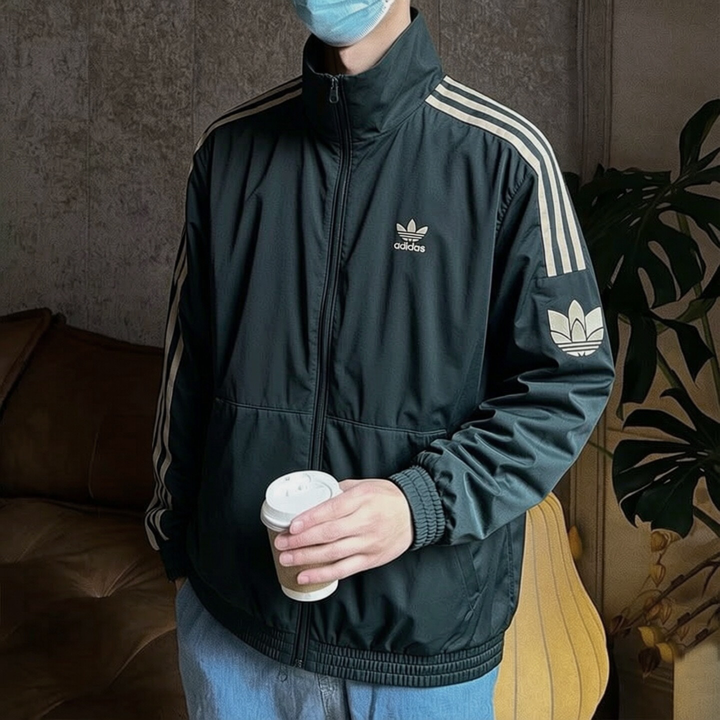 阿迪达斯三叶草外套男春季新款复古绿色美式棒球服立领夹克