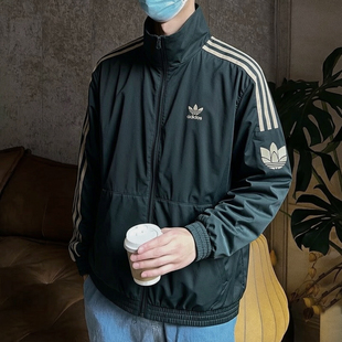 阿迪达斯三叶草外套男春季新款复古绿色美式棒球服立领夹克