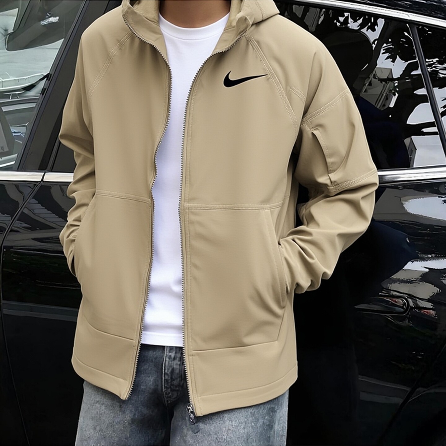 Nike耐克正品跑步运动服男子梭织外套卡其色上衣冬季新款厚款夹克