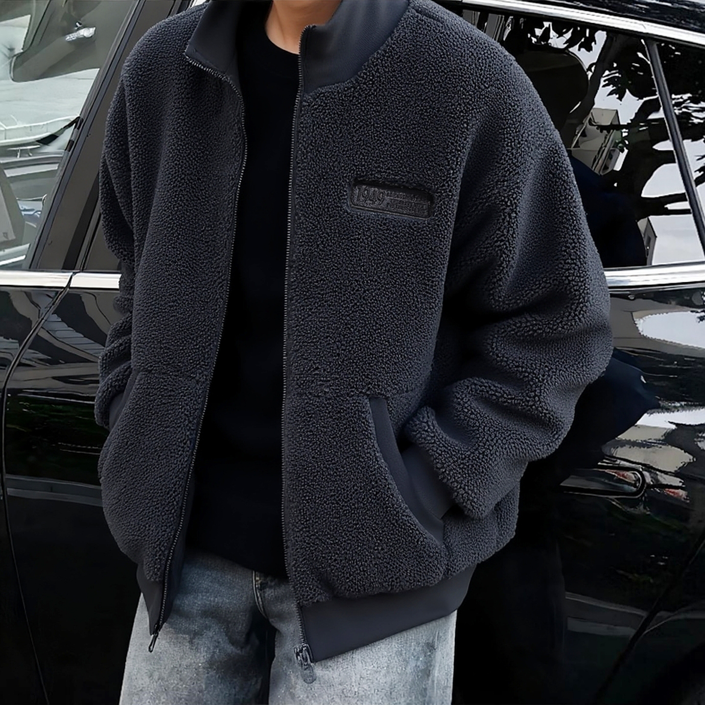 阿迪达斯摇粒绒夹克男冬季新款棒球美式篮球加厚保暖双面穿外套