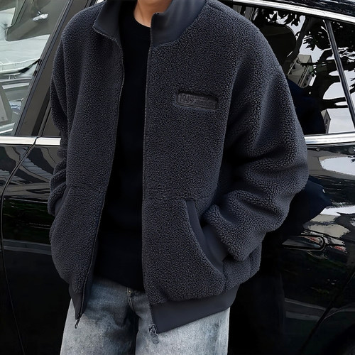 阿迪达斯摇粒绒棒球服男冬季新款加厚保暖立领美式复古夹克IK3507