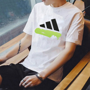 Adidas阿迪达斯白色短袖男夏新款宽松半袖纯棉上衣运动T恤FT2826