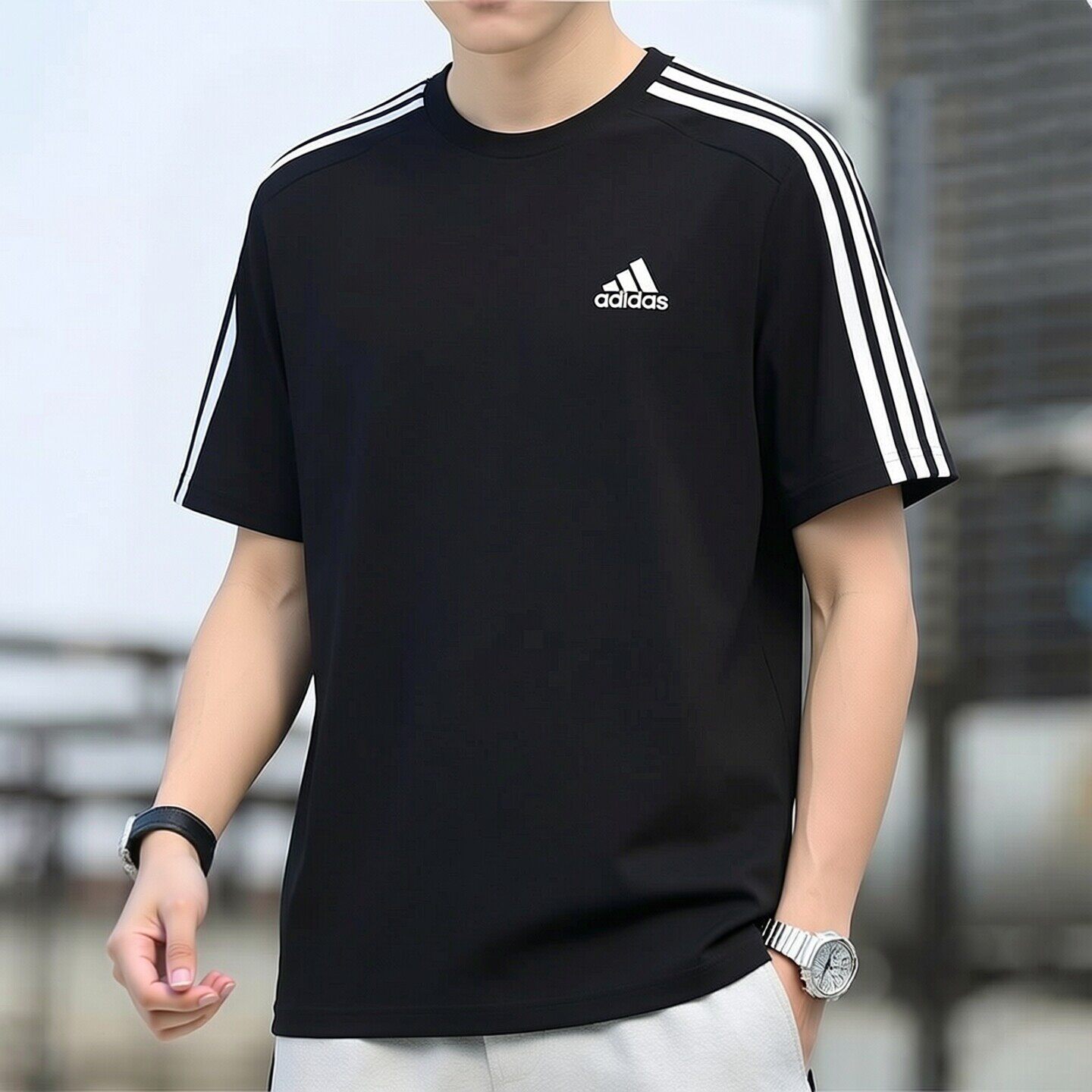 阿迪达斯圆领短袖t恤男夏季宽松大码体恤休闲百搭纯棉运动服上衣