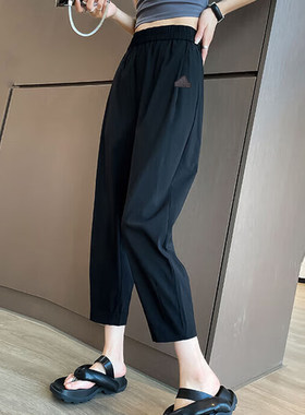 阿迪达斯九分裤女裤2024春季新款宽松运动裤薄款透气休闲裤HM7081