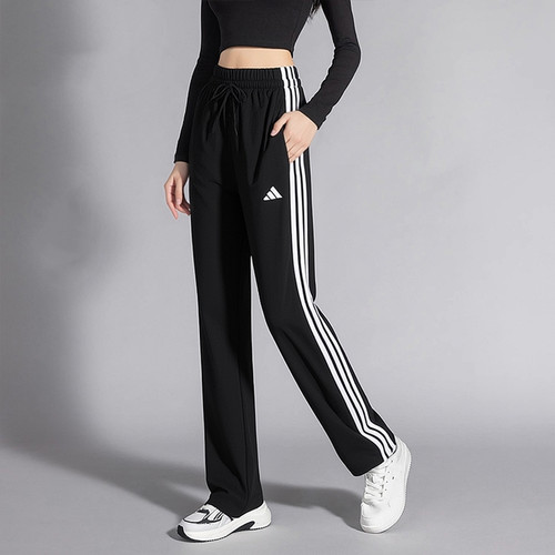 阿迪达斯运动裤女秋季新款直筒裤宽松敞口休闲裤三条纹跑步长裤