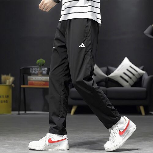 阿迪达斯薄款裤子男新款透气运动裤梭织黑色速干健身男士冰丝长裤