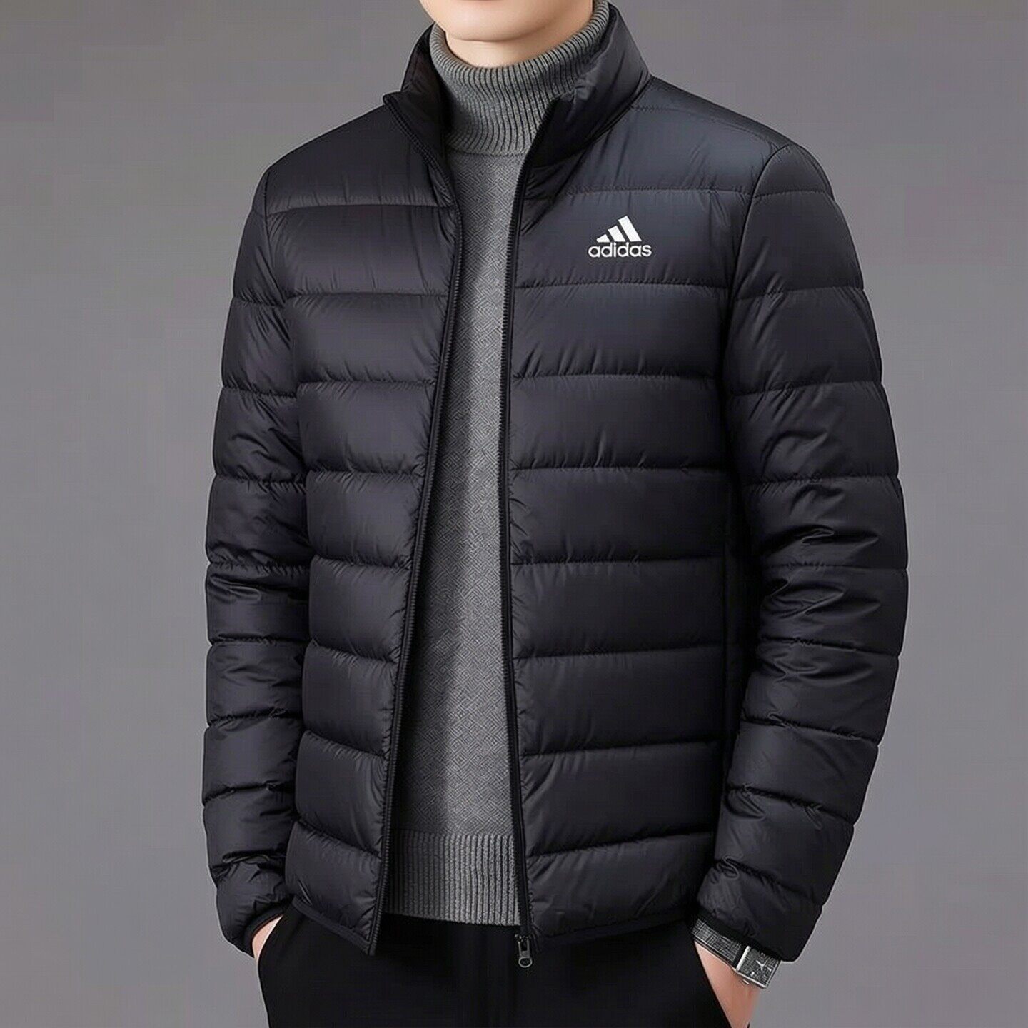 阿迪达斯轻薄立领羽绒服男冬季新款休闲健身运动服防风保暖外套
