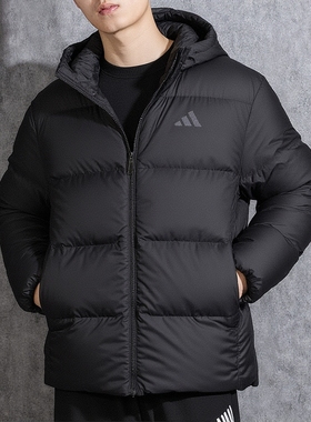 Adidas阿迪达斯外套男装2025冬季防风运动服宽松连帽羽绒服KC2478