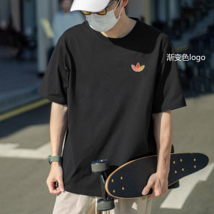 男夏季 美式 新款 半袖 篮球纯棉黑色T恤 宽松大码 阿迪达斯三叶草短袖