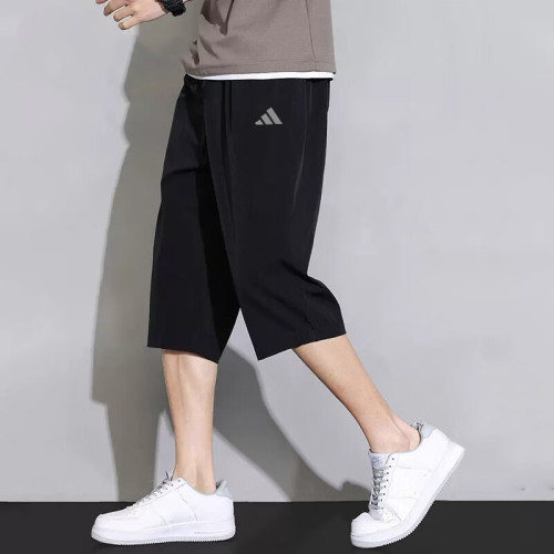 阿迪达斯薄款男裤夏季运动裤休闲透气舒适训练七分裤健身训练长裤