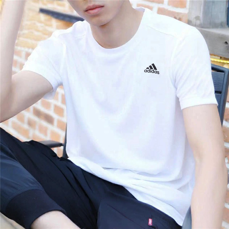 阿迪达斯白色短袖男夏季新款速干健身衣训练运动服跑步冰丝男T恤
