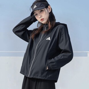 阿迪达斯梭织外套女春季新款休闲连帽宽松防风衣百搭棒球服夹克