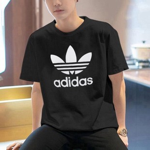 阿迪达斯三叶草短袖男夏季新款纯棉宽松黑色大logo篮球运动服T恤